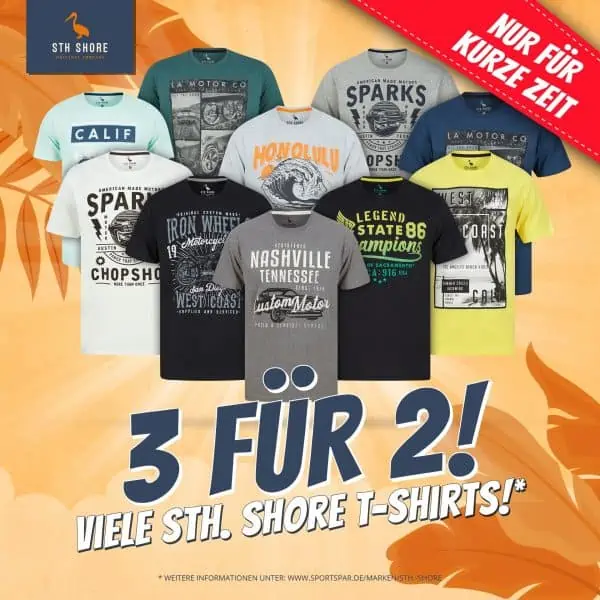 SportSpar: Sth. Shore 3 für 2 Aktion – 3 T-Shirts für 15,98 € zzgl. 3,95 € Versand (statt 23,97 €)