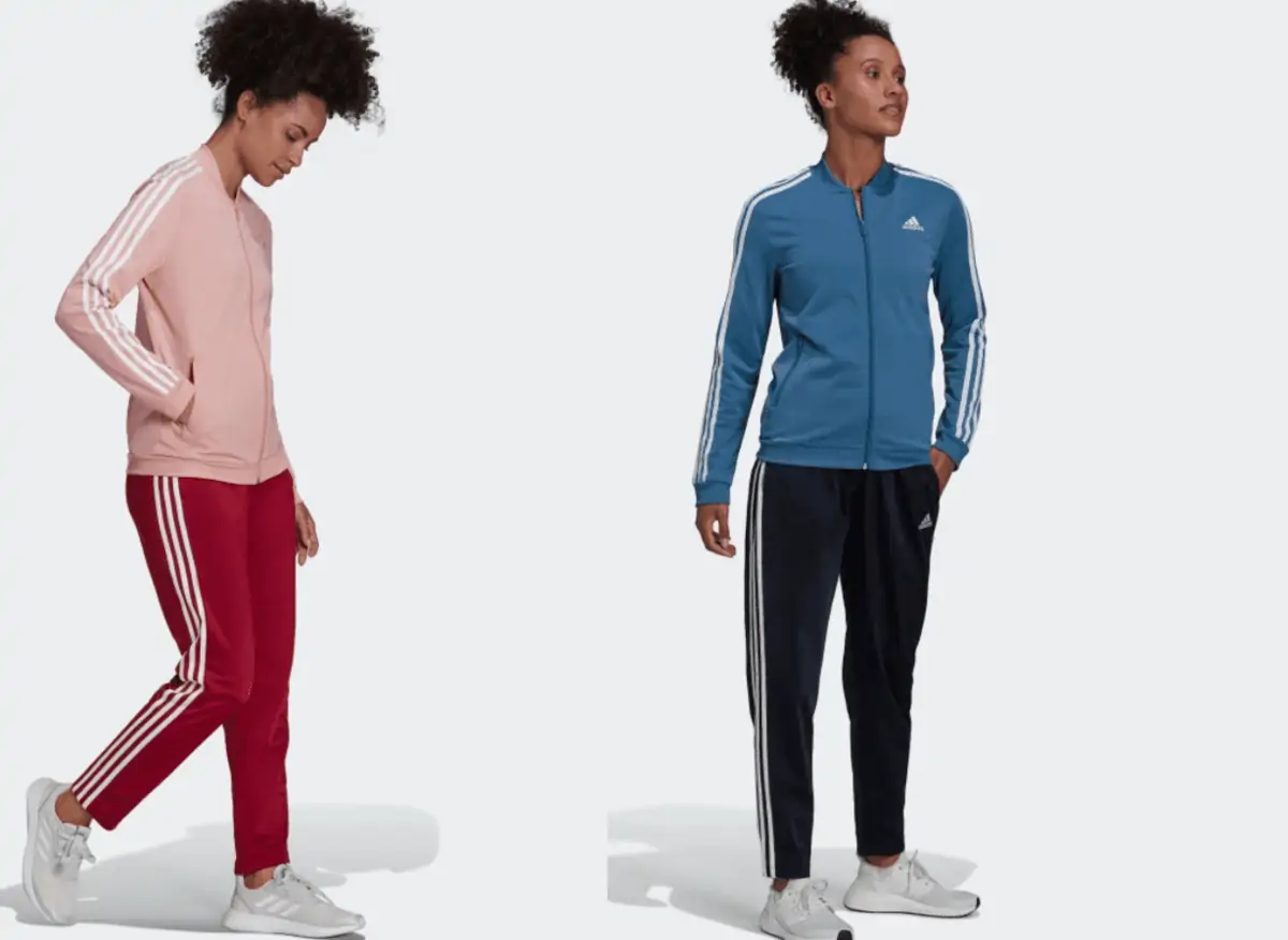 adidas Essentials 3-Streifen Damen-Trainingsanzug, blau od. rot für 28,00 € inkl. Versand 35,00 €