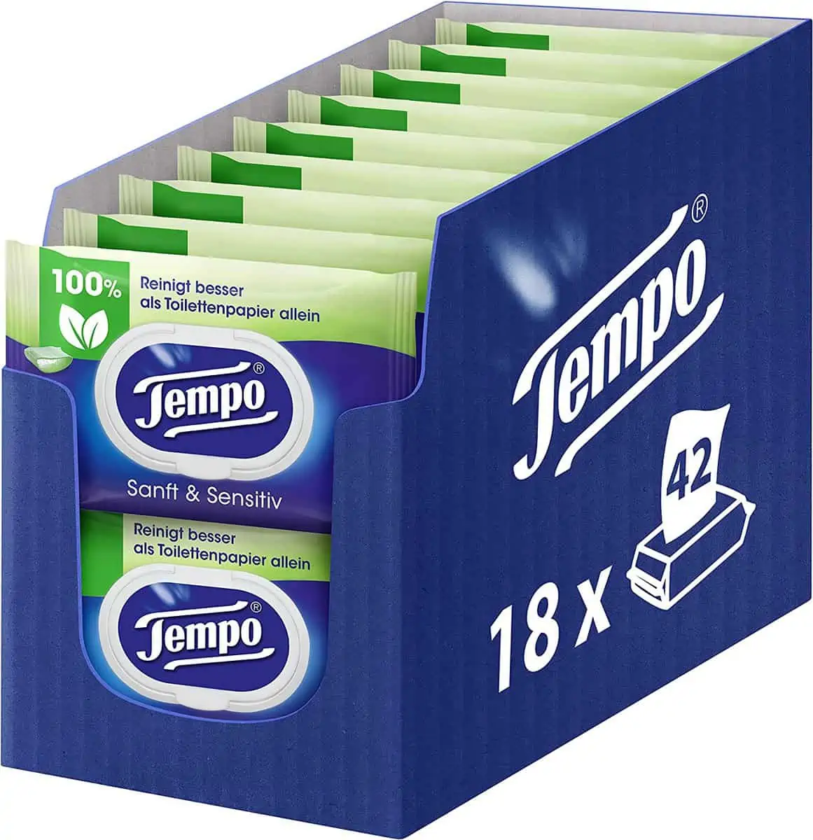 Tempo Sanft und Pflegend feuchtes Toilettenpapier (18 Packungen x je 42 Tücher) ab 18,36 € (Prime)