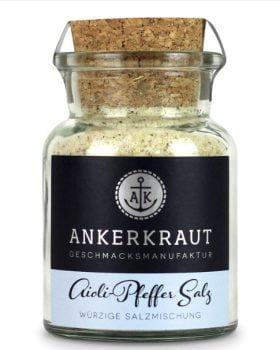 Ankerkraut Aioli Pfeffer Salz fuer Aioli Butter Finisher Salz 155g im Korkenglas Amazon de Lebensmittel Getraenke