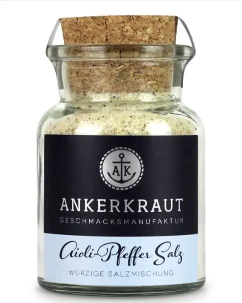 Ankerkraut Aioli-Pfeffer Salz, für Aioli-Butter, Finisher-Salz, 155g im Korkenglas ab 3,18 € inkl. Prime-Versand (statt 5,49 €)