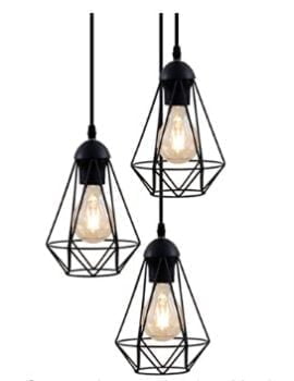 B K Licht I Pendelleuchte I Retro Haengelampe I Drahtleuchte I Rondell I 3 flammig I E27 Fassung max 40 Watt I Vintage I Stahl I Schwarz I 290 mm I Laenge 1350 mm Amazon de Kueche Haushalt Wohnen