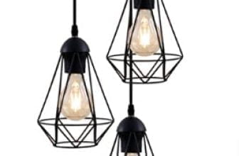 B K Licht I Pendelleuchte I Retro Haengelampe I Drahtleuchte I Rondell I 3 flammig I E27 Fassung max 40 Watt I Vintage I Stahl I Schwarz I 290 mm I Laenge 1350 mm Amazon de Kueche Haushalt Wohnen