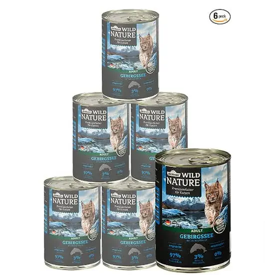 Dehner Wild Nature Katzenfutter Adult, Gebirgssee, Lachs/Forelle (6x400g) für 9,49 € inkl. Prime-Versand (statt 21,98 €)