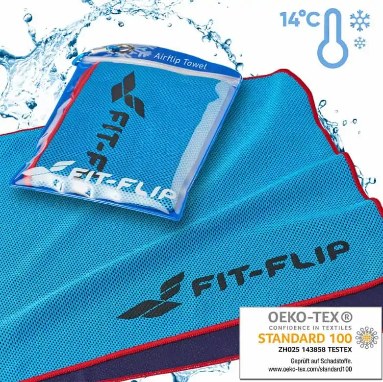 Kühlendes Handtuch blau mit rotem Rand – 30cm x 100cm für 2,99 € inkl. Versand (statt 9,99 €)