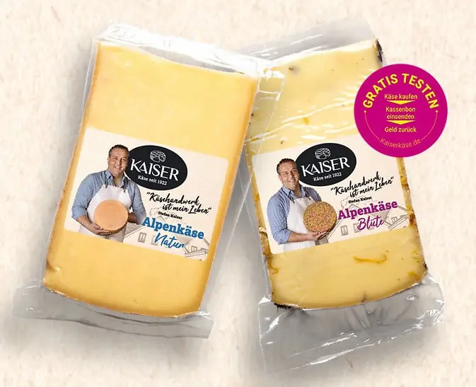 Gratis testen 🧀 Kaiser Alpenkäse (Blüte oder Natur)