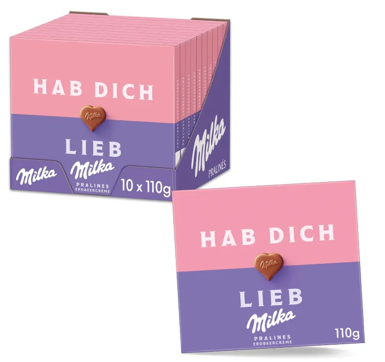 Milka Hab Dich Lieb Pralinen Erdbeercreme 10 X 110G Pralinen Aus Zarter Alpenmilch Schokolade