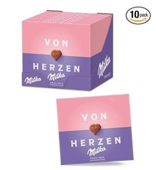 Milka Von Herzen Pralines Erdbeer Creme 10 x 110g Pralinen aus zarter Alpenmilch Schokolade gefuellt mit feinster Erdbeer Creme Amazon de Lebensmittel Getraenke