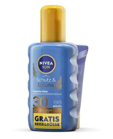 NIVEA SUN Schutz & Bräune Sonnenspray LSF 30 inkl. gratis Reisegröße (200 ml + 30 ml) ab 8,63 € (Prime)