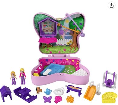 Polly Pocket GTN21 Schmetterlingsgarten Schatulle 2 kleine Puppen 5 Überraschungen 13 Zubehörte