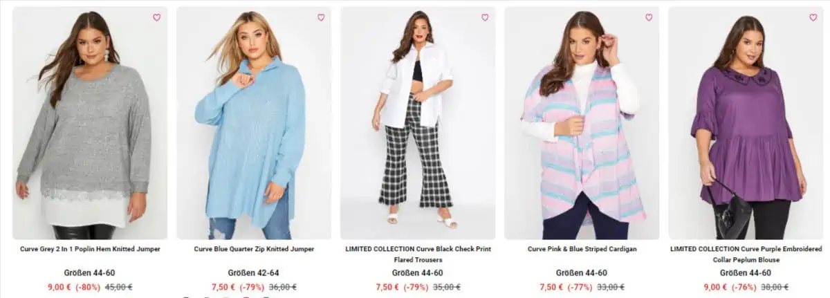 yoursclothing: Plus-Size Sale – Kleidung mit bis zu 80 % Rabatt ab 3,00 € zzgl. Versand