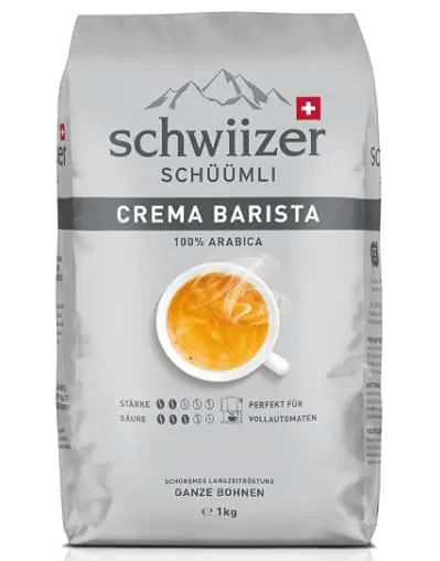 Schwiizer Schüümli Crema Barista Ganze Kaffeebohnen (1kg, Stärkegrad 2/3, Premium Arabica) 1er Pack x 1kg für 7,28 € (Prime)