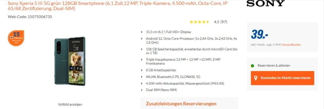 Sony Xperia 5 III 5G gruen 128GB Smartphone bei expert kaufen