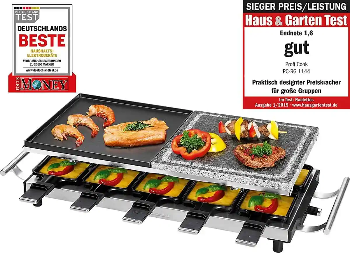 ProfiCook PC-RG 1144 Raclette/Tischgrill mit 10 Pfännchen & 10 Holzspachteln für 47,99 € inkl. Versand statt 59,52 €