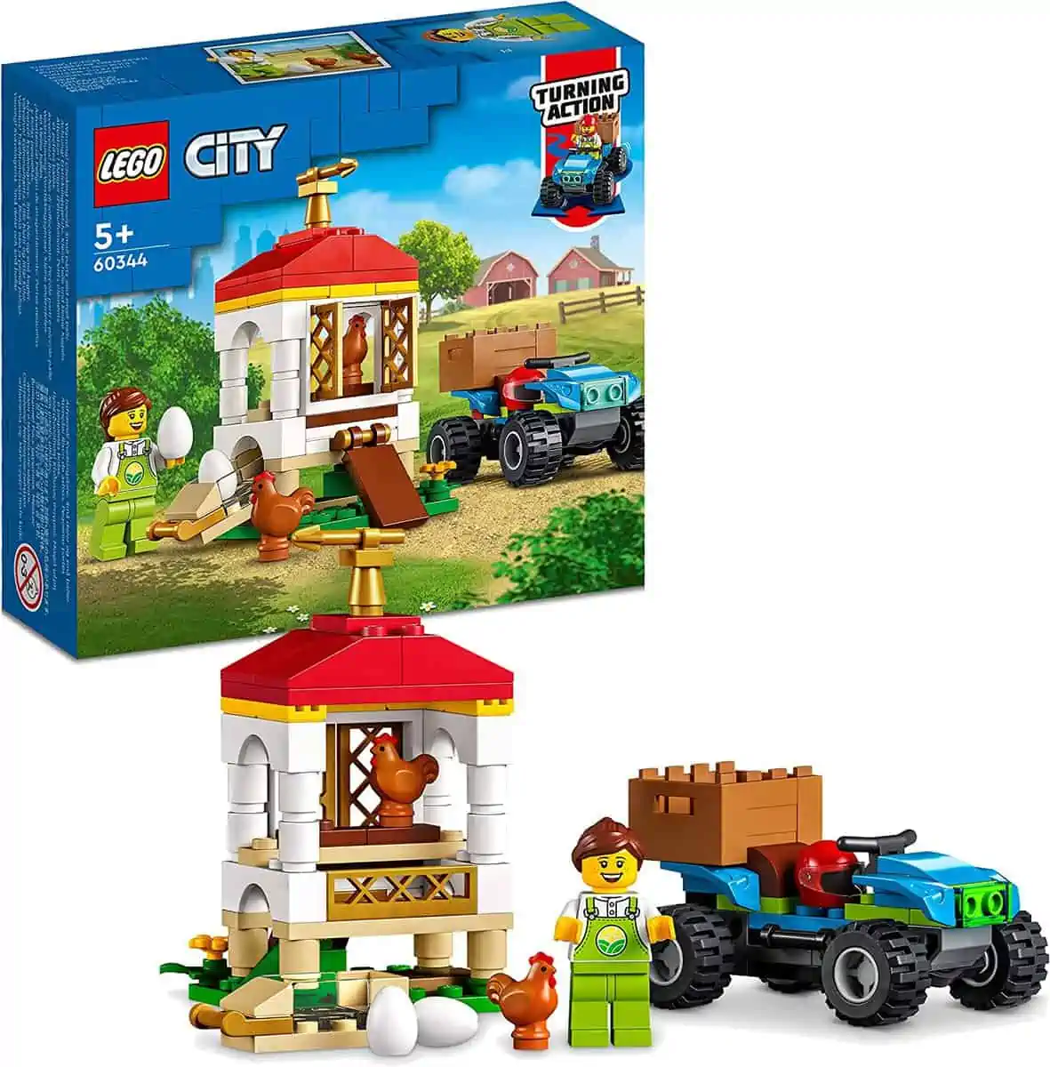 Lego City Farm Hühnerstall mit Tierfiguren, Quad und Bäuerin-Minifigur (60344) für 6,99 € [Prime] statt 9,91 €