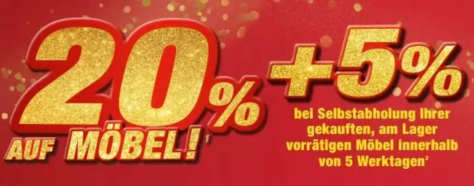 Poco: 20 % Rabatt auf Möbel + 5% Extra-Rabatt bei Selbstabholung