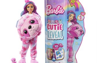 Barbie HJL59 Cutie Reveal Puppe mit Faultier Kostüm Traumland Fantasie Serie mit Farbwechsel Effe