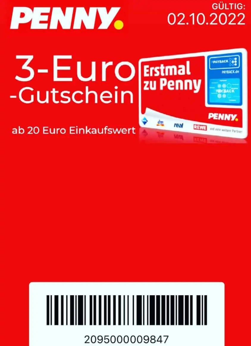 Penny: 3,00 € Gutschein ab 20,00 € MBW