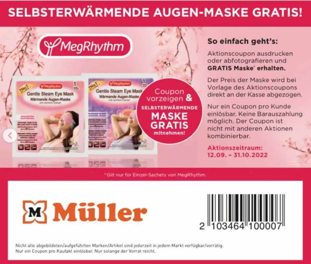Gratis: MegRhythm Wärmende Augenmaske (Müller)