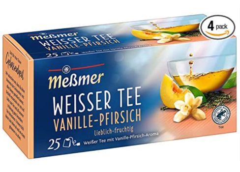 Messmer Weisser Tee Vanille Pfirsich   25 Teebeutel   Vegan   Glutenfrei   Laktosefrei 4er Pack   Am