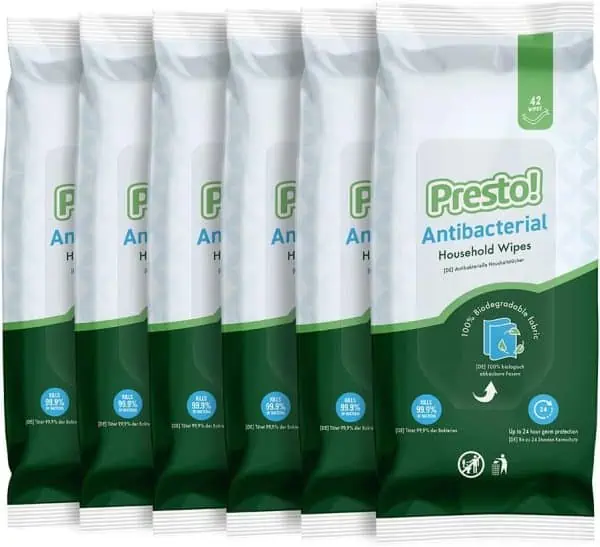 Presto! Biologisch abbaubare antibakterielle Mehrzwecktücher 252 Wischtücher (6x 42 Wischtücher) ab 5,09 € Prime-Versand