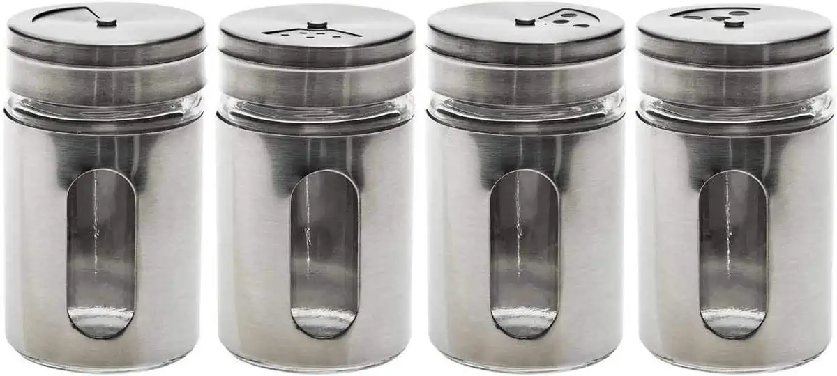 4er-Set Gewürzdosen Edelstahl Glas Gewürzstreuer für 11,26 € [Prime] statt 14,85 €