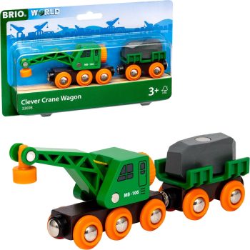 BRIO 33698 Gruener Kranwagen mit Anhaenger und Fracht e1665505991296