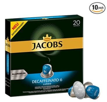 Jacobs Kaffeekapseln Lungo Decaffeinato Intensitaet 6 200 Nespresso kompatible Kapseln 10er Pack 10 x 20 Getraenke Amazon de Lebensmittel Getraenke