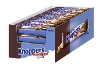 Knoppers NussRiegel Dark – 24 x 40g – Waffelriegel mit Milch und Nugatcreme mit Gebäckstückchen ge