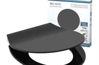 SCHÜTTE 82710 Slim Black Sitz Duroplast Toilettensitz mit Absenkautomatik Toilettendeckel mit Schn