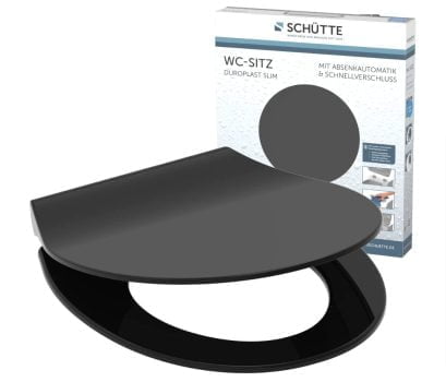 SCHÜTTE 82710 Slim Black Sitz Duroplast Toilettensitz mit Absenkautomatik Toilettendeckel mit Schn