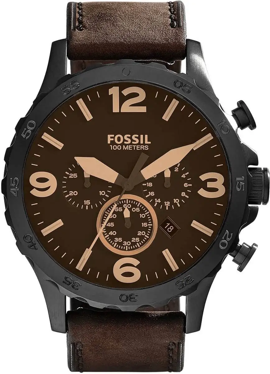 Fossil Nate Herrenuhr Edelstahl Chronograph Quarz JR1487 (Braun, Echtleder-Armband, 50 mm) für 88,70 € inkl. Versand statt 112,65 €