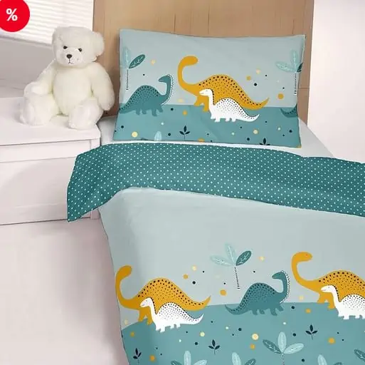 Babybettwäsche »Baby Bettwäsche Dino türkis grün Kinderbettwäsche«, Dormisette für 9,99 € inkl. Versand