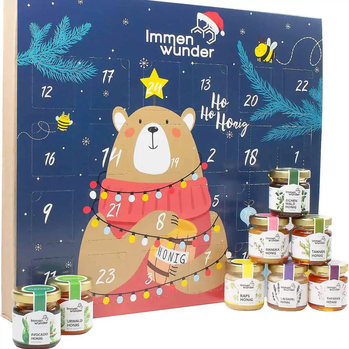 Immenwunder Honig Adventskalender – Inklusive Manuka Honig – Mit 24 schmackhaften Honigen gefüllt (24 x 50g) für 49,99 € inkl. Versand statt 69,95 €