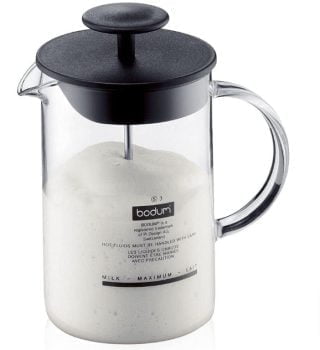 Bodum 1446 01 Milchschaeumer mit Glasgriff Latteo schwarz H 18cm B 15 6cm L 10cm Amazon de Kueche Haushalt Wohnen