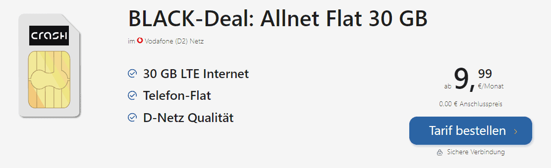 CRASH Klarmobil de BLACK Deal Allnet Flat 30 GB TARIFFUXX