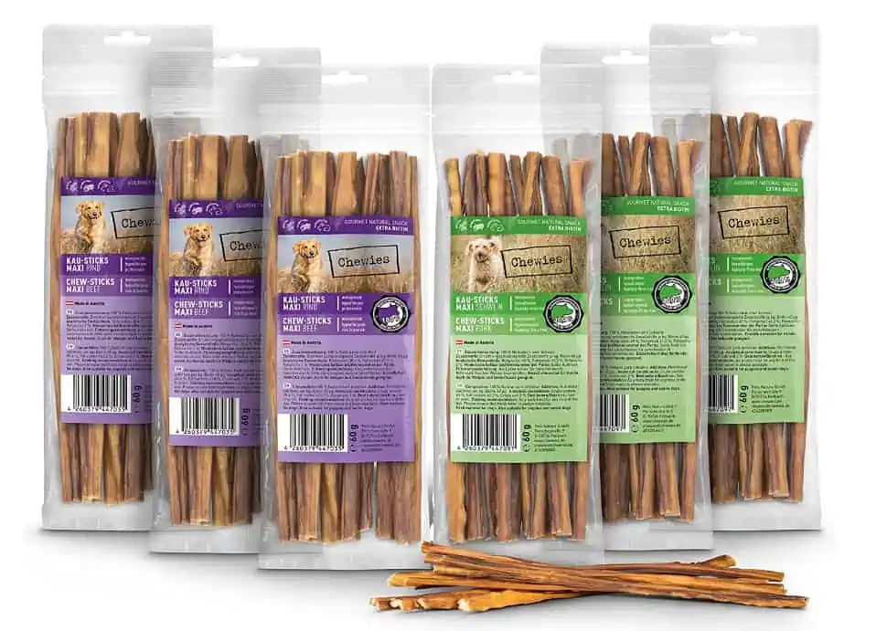 Chewies Sticks Maxi Kaustangen Rind & Schwein – Hundeleckerli für große Hunde – getreidefrei & zuckerfrei – wie Spaghetti Leckerlie, 6 x 60 g ab 9,89 € inkl. Prime-Versand (statt 16,00 €)