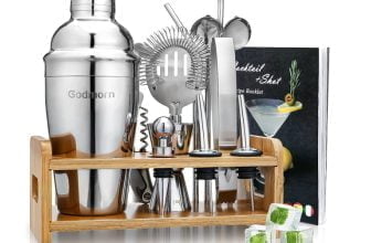 Cocktail Set Godmorn Edelstahl Cocktail Shaker Set 15 Teiliges Barkeeper Set mit Bessere Bambus Staender Rezeptbuch Messbecher
