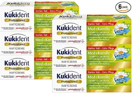 6er Pack (6 x 40 g) Kukident Haftcreme Med+Kamille Zahnreiniger für das Gebiss