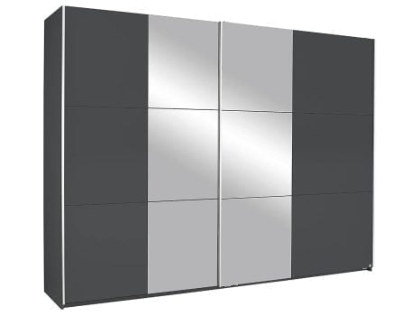 Rauch Moebel Kronach Schrank Schwebetuerenschrank 2 tuerig Grau Metallic mit 2 Spiegel inkl. Zubehoer