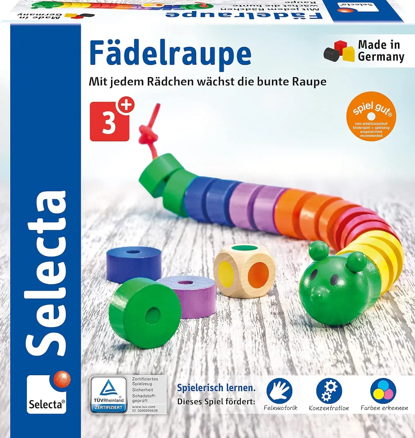 Selecta 63005 Fädelraupe - Würfel- Und Fädelspiel