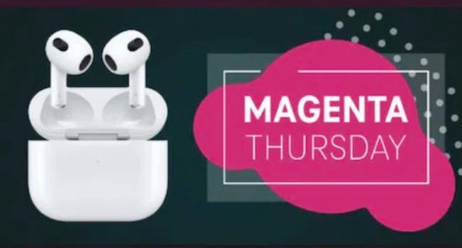 Telekom Magenta Apple AirPods 3 Generation mit MagSafe Ladecase Kopfhoerer