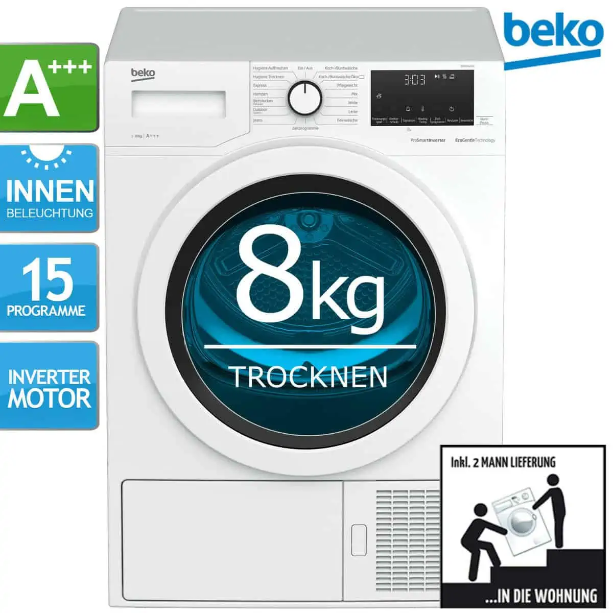 Beko DH85T6GXV Wärmepumpentrockner (A+++, 8kg, 15 Programme, Knitterschutz) für 395,91 € inkl. Lieferung statt 499,85 €