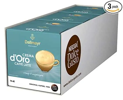 NESCAFÉ Dolce Gusto Dallmayr Crema d’Oro Caffè Latte (48 Kaffeekapseln, 48 Getränke, cremig & ausgewogen) 3er Pack, 3x 16 Kapseln (Spar-Abo)