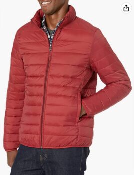 Amazon Essentials Herren Leichte Wasserbestaendige Pufferjacke Verstaubar Ziegelrot XL   Amazon.d