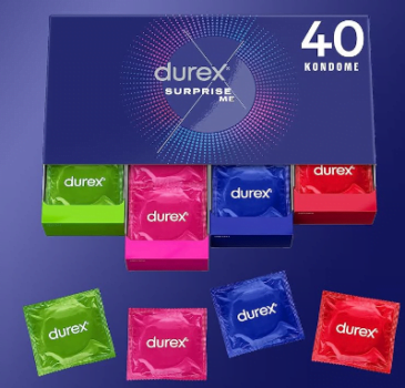 Amazon de Durex Surprise Me Kondome in stylischer Box Extra Vielfalt praktisch diskret verpackt für zuverlässigen Schutz mit einem angenehmen Geruch Großpackung er x Stück