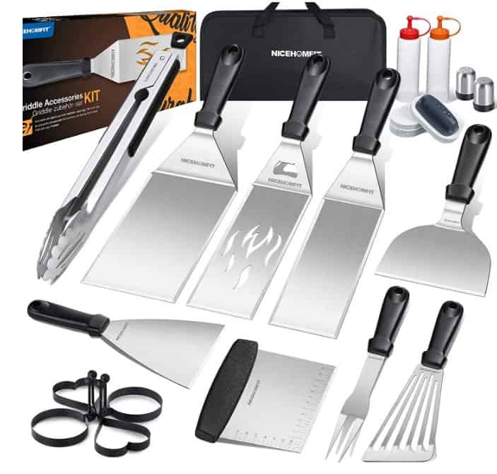 Barbecue Spatula Set 9 Pieces Stainless Steel Barbecue Cutlery Set Professional Bbq Tool Set For Outdoor Grilling Teppanyaki And Camping Amazon De Garten