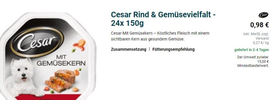 Cesar Rind Gemuesevielfalt 24x 150g guenstig kaufen zoo24 de