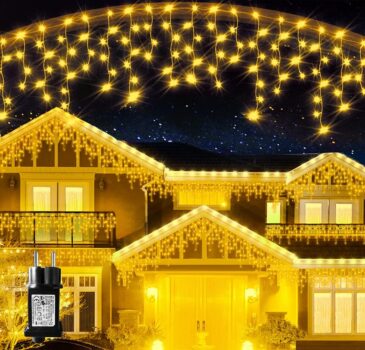 Eisregen Lichterkette Lichtervorhang Eiszapfen Aussen Innen Deko Strombetrieben 360 LED Weihnachtsbel