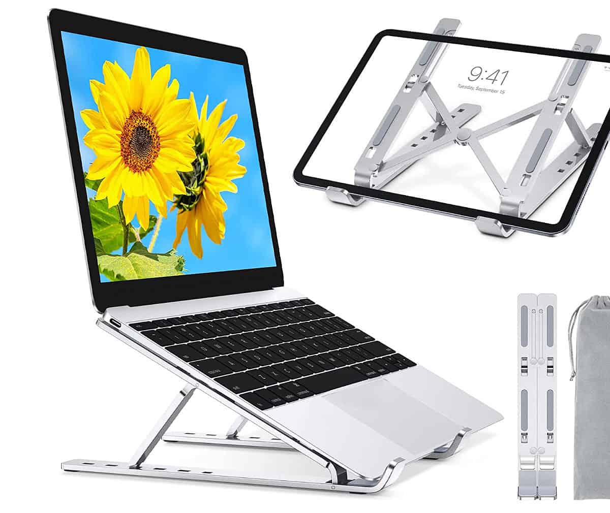 Glangeh Laptop Staender Hoehenverstellbar Tragbar Faltbar Laptop Stand Aluminium Laptopstaender Mit B